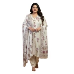 White Pure Cotton Plus Size 3 Piece Suit