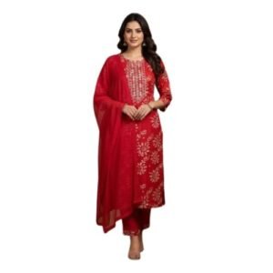 Red Cotton 3 Piece Suit