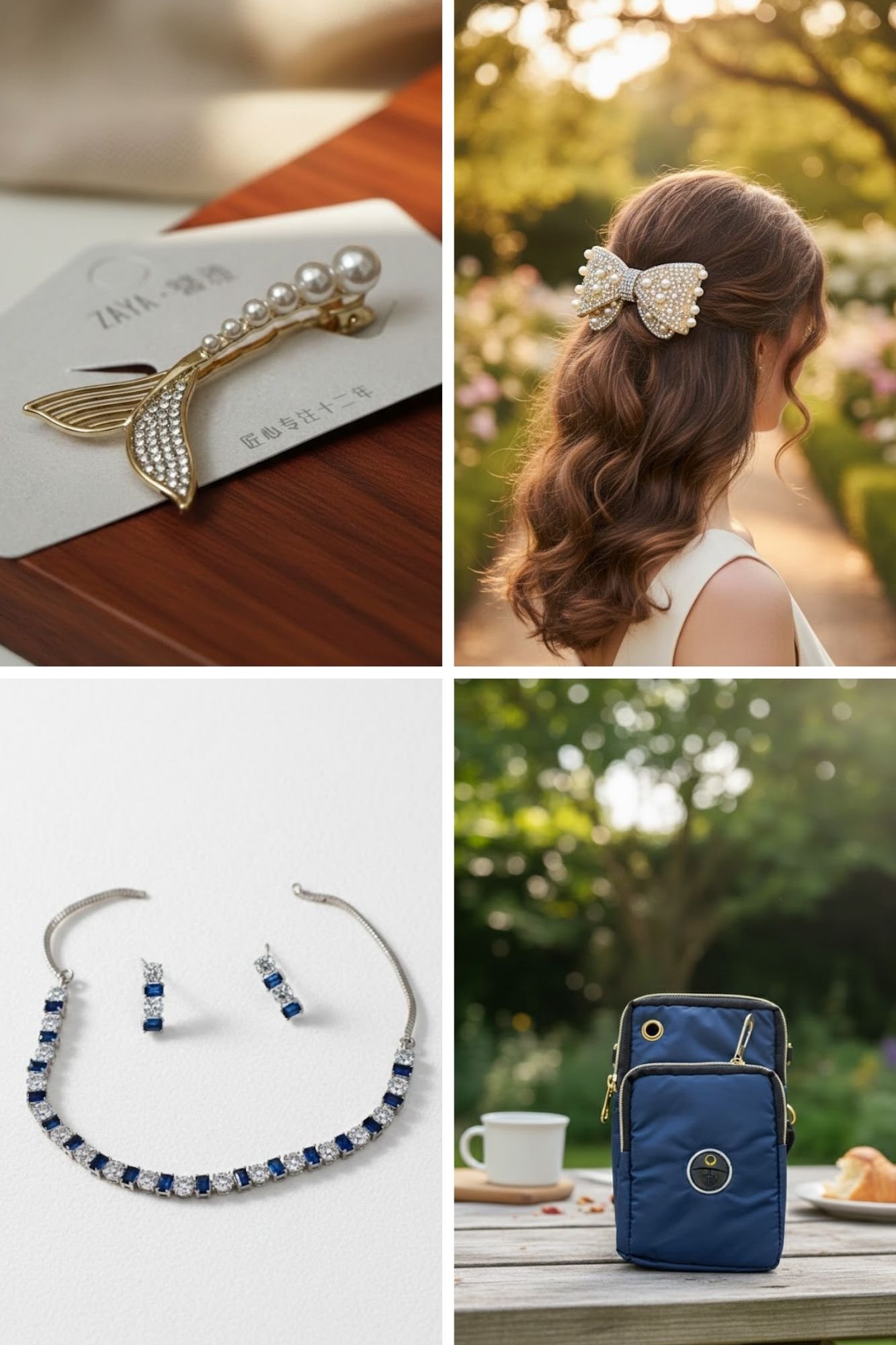 Fish Pin Accessories Combo Blue Neckpiece Sling & Bow Pin