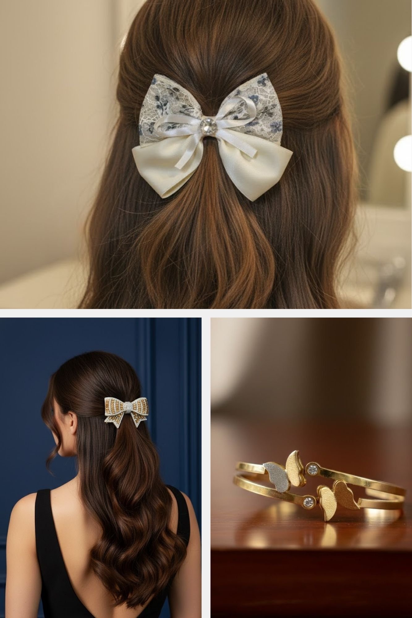 Bow Pin Butterfly Bracelet Combo Set Premium Hair Accessory