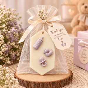 Scented Wax Sachets with aqua fragrance and baby shower decorations